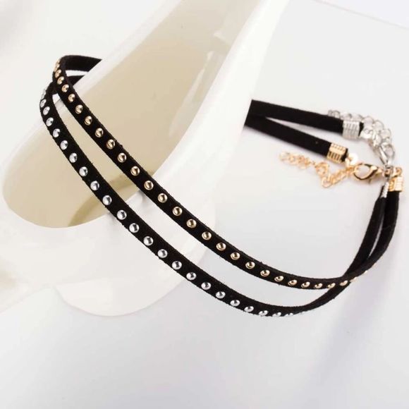Silver leather choker Silver Studs - Picture 1 of 7
